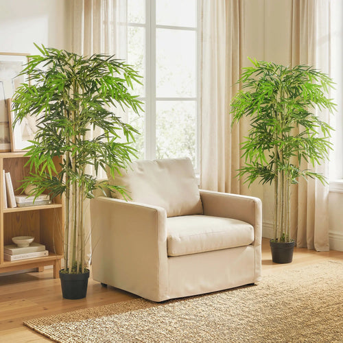 5FT Artificial Bamboo Tree Set, 1095 Leaves, Nursery Pot, Green