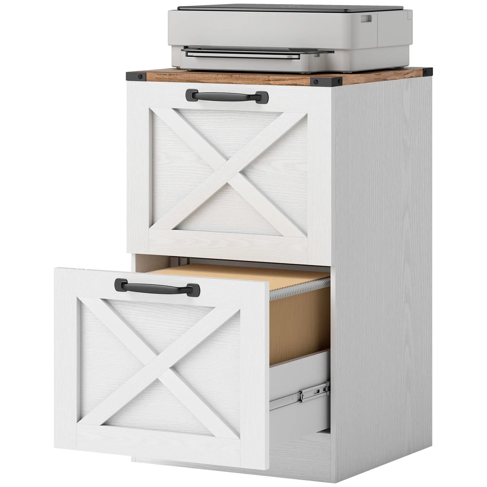 2 Drawer File Cabinet, Silent Slides, Letter/A4, White Office Cabinets & Cupboards White, Brown at Gallery Canada