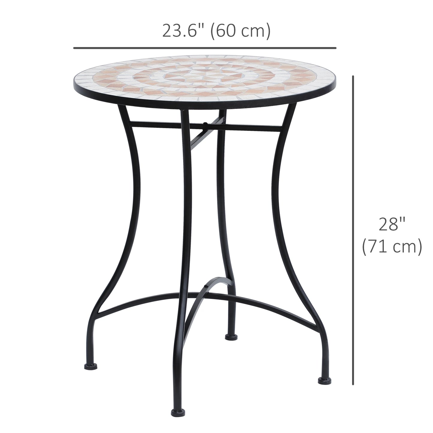 23.5" Round Mosaic Patio Table, Metal Outdoor Coffee Table, Ceramic Top Patio Side Tables at Gallery Canada