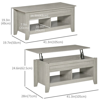 Lift Top Coffee Table, Hidden Storage, Open Shelves, Light Grey Coffee Tables at Gallery Canada