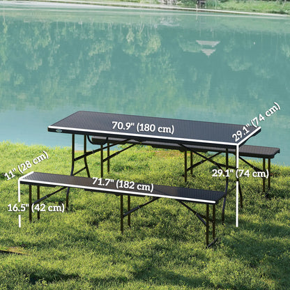 6FT 3PCS Faux Rattan Outdoor Table Bench Set, Folding Picnic Table with 2 Benches, Black Picnic Tables & Camping Chairs at Gallery Canada