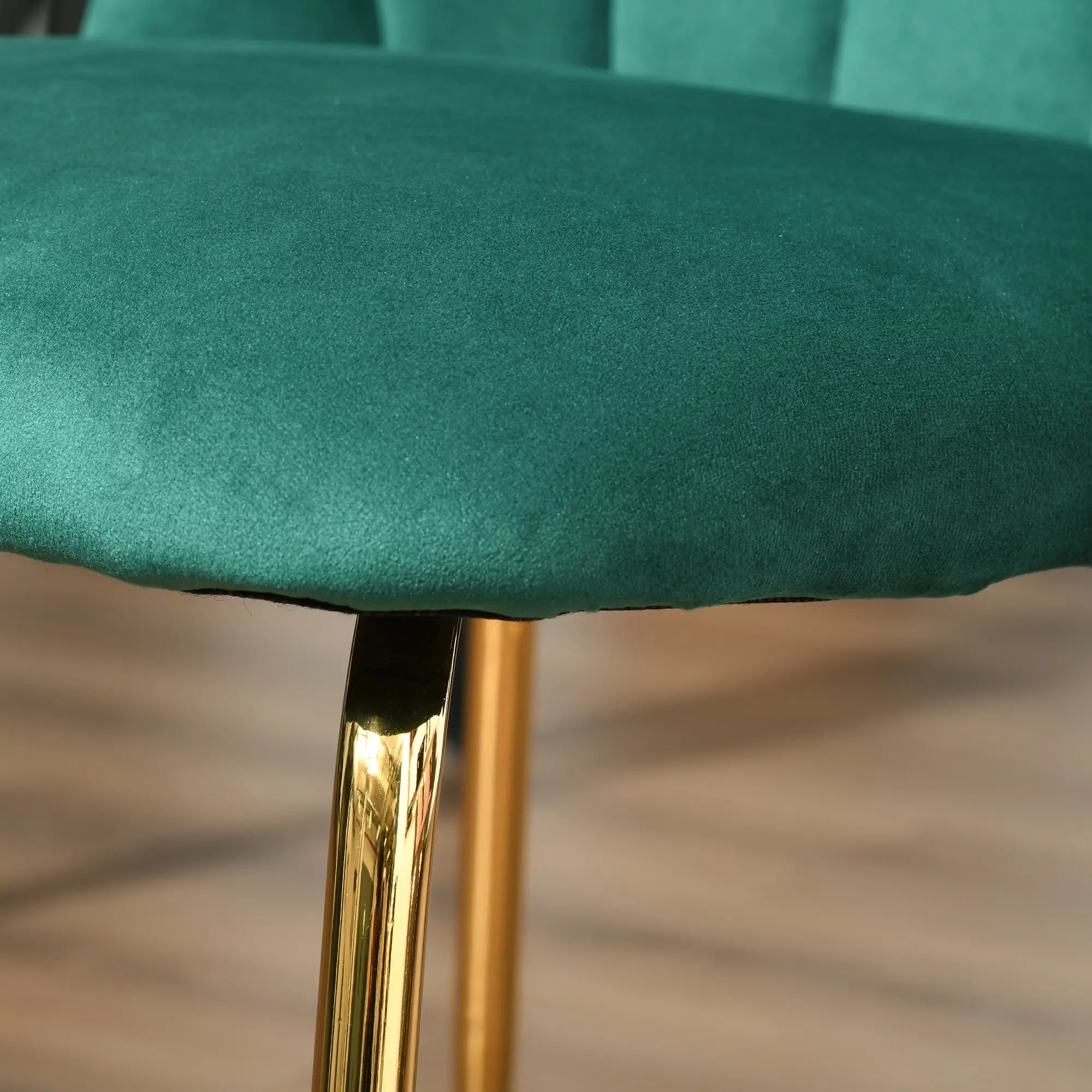 Modern Dining Chairs Set of 2, Upholstered, Gold Metal Legs, Green Bar Stools at Gallery Canada