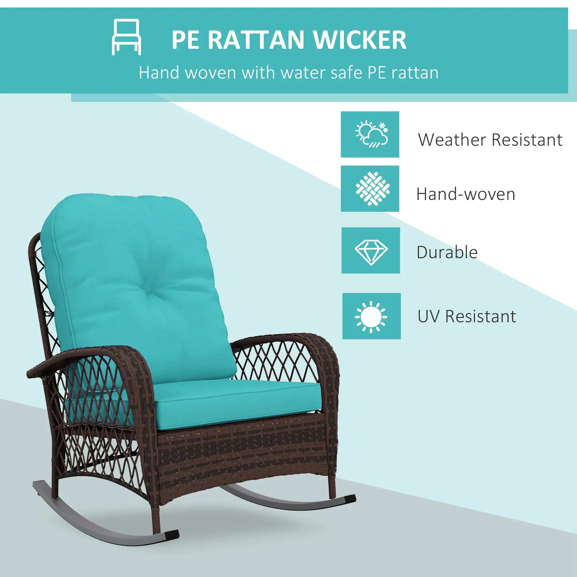 Outdoor Wicker Rattan Rocking Chair, Thick Cushions, Turquoise Outdoor Rocking Chairs at Gallery Canada
