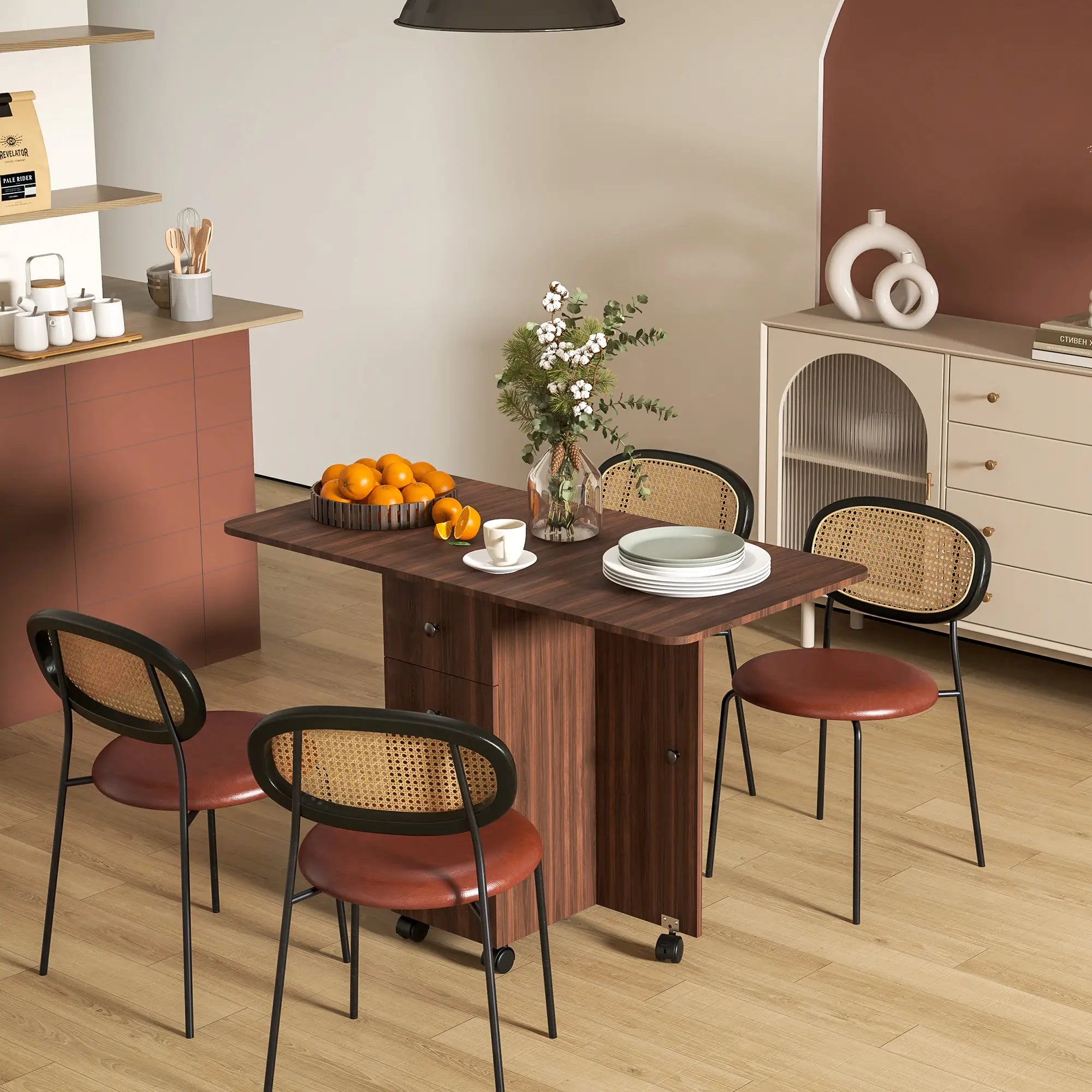 Drop Leaf Dining Table, Mobile Folding Table With Drawers, Brown Bar Tables & Dining Tables at Gallery Canada