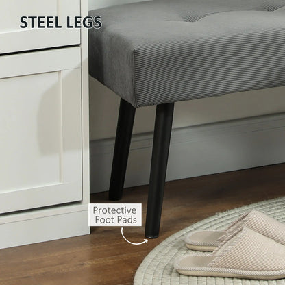 39" Upholstered Ottoman Bench, Corduroy, Padded Seat, Steel Legs, Grey Storage Ottomans & Benches at Gallery Canada