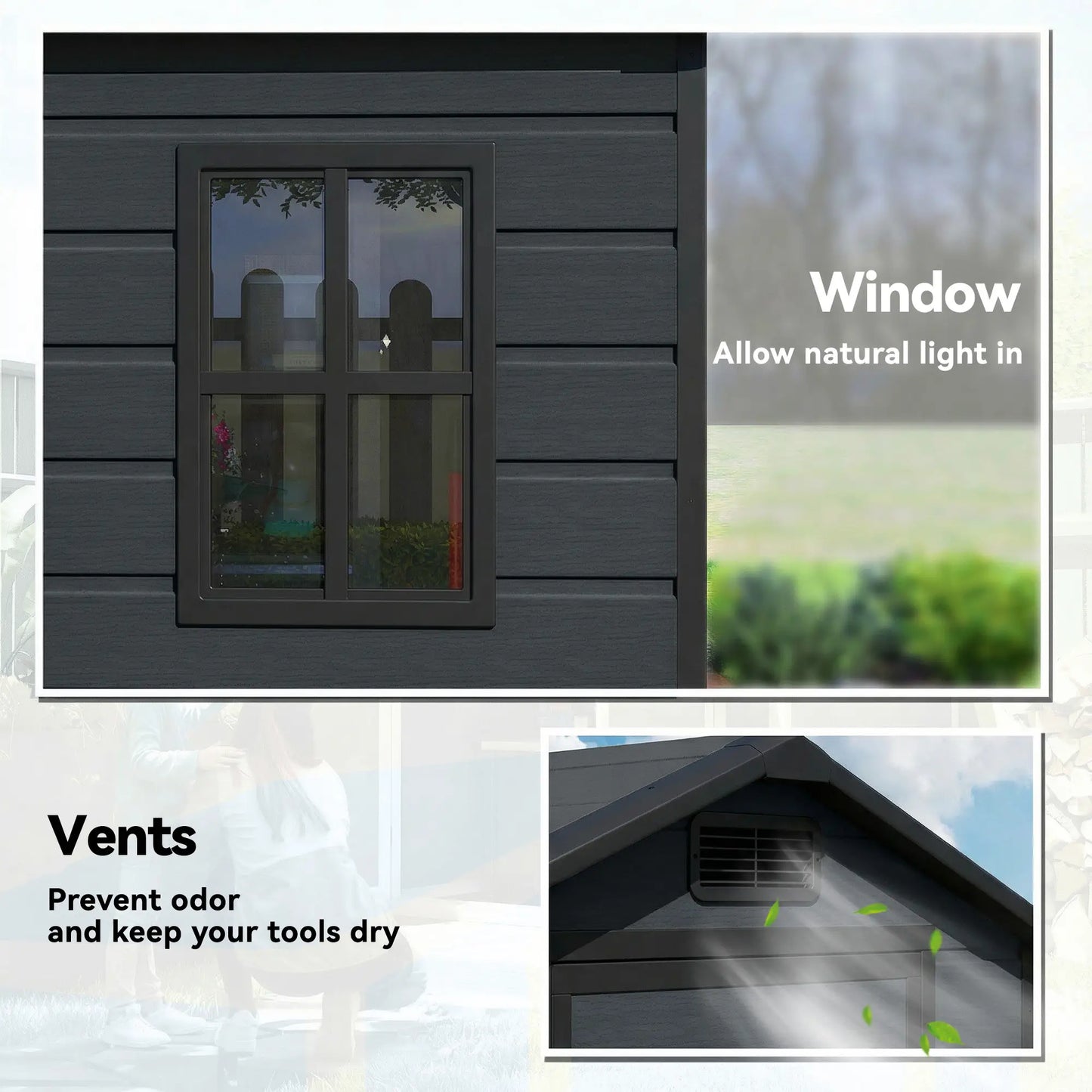 4' x 3' Plastic Garden Shed With Floor, Lockable Door, Window, Vent, Dark Grey Sheds at Gallery Canada