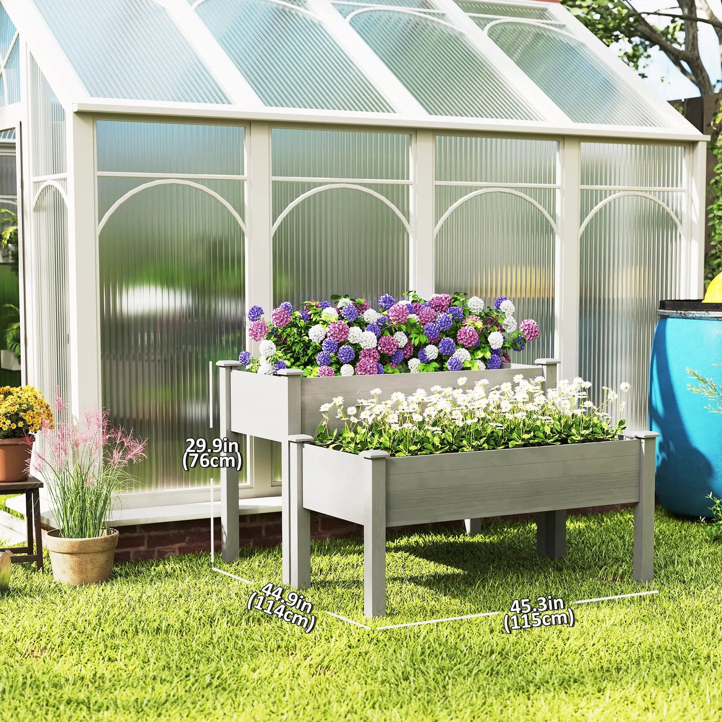 2 Tier Wood Plant Stand, Raised Bed for Flowers Vegetables, Grey Elevated Garden Beds at Gallery Canada