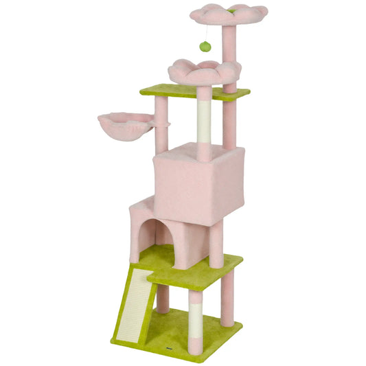 Flower Cat Tree, Sisal Scratching Posts, Multi-Level Tower, Pink Cat Trees Pink, Green, Cream White at Gallery Canada