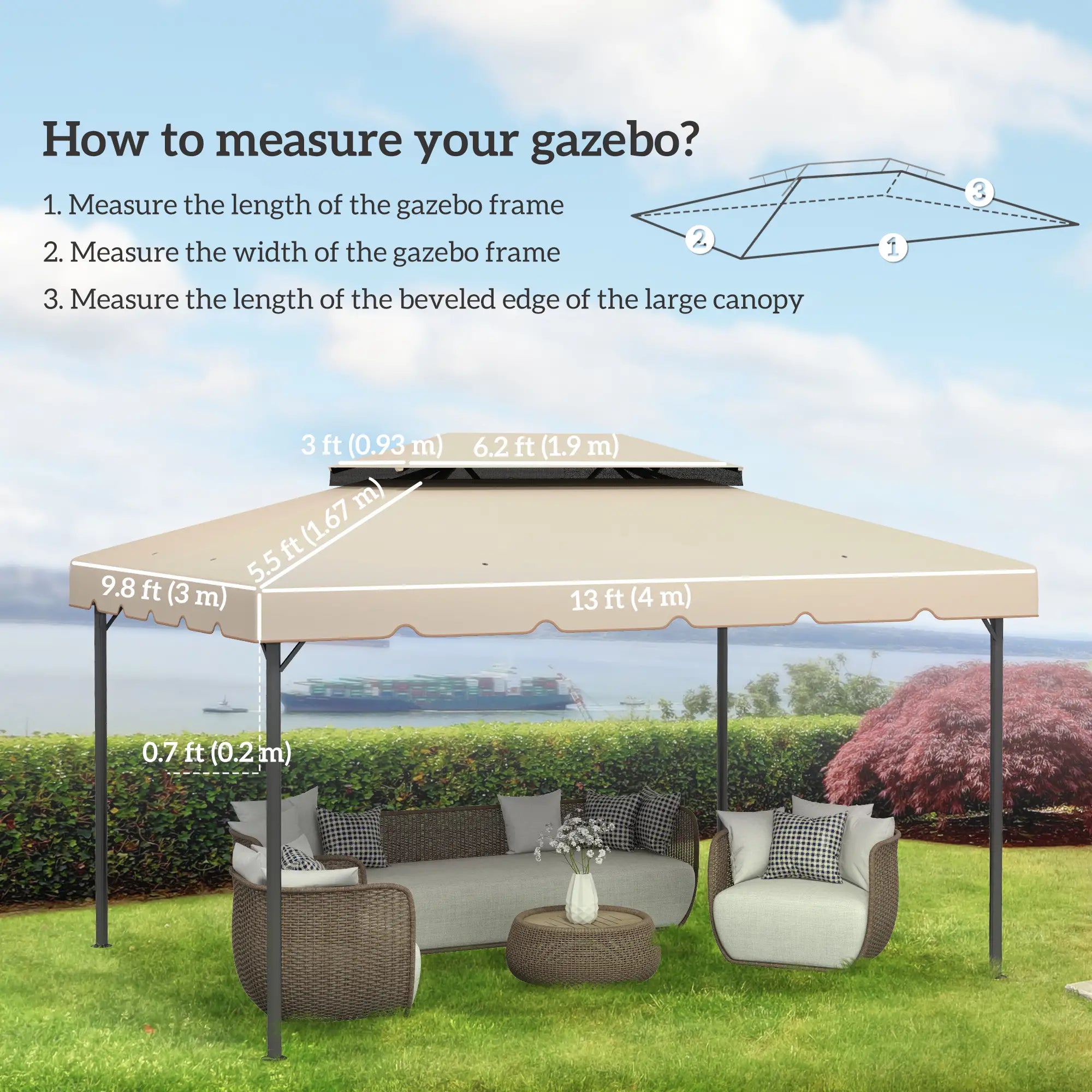 13' x 10' Gazebo Canopy, Double Vented Roof, Cream Gazebo Canopy Replacement at Gallery Canada