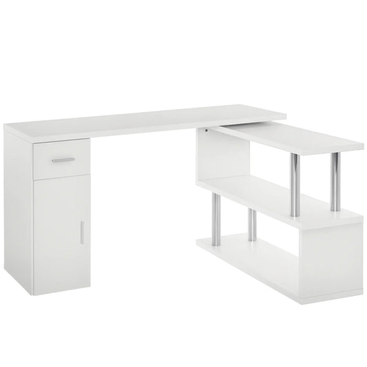 L-Shaped Rotating Computer Desk, Storage Shelves, Cabinet, Drawer, White Writing Desks White at Gallery Canada