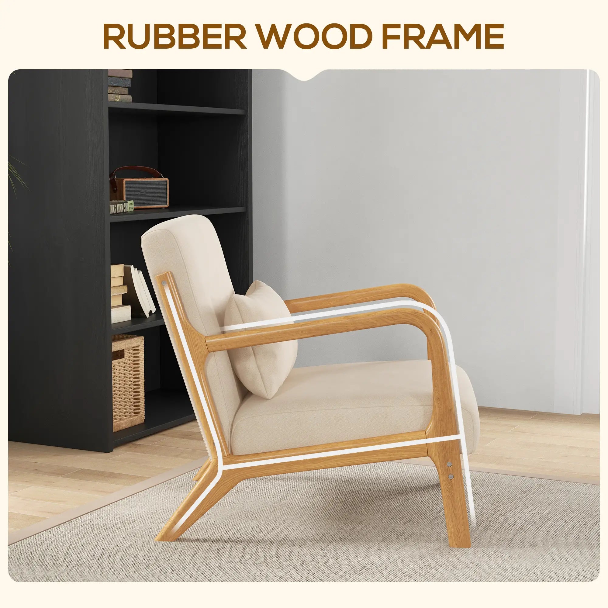 Velvet Armchair, Retro Accent Chair with Wood Legs, Beige Accent Chairs at Gallery Canada