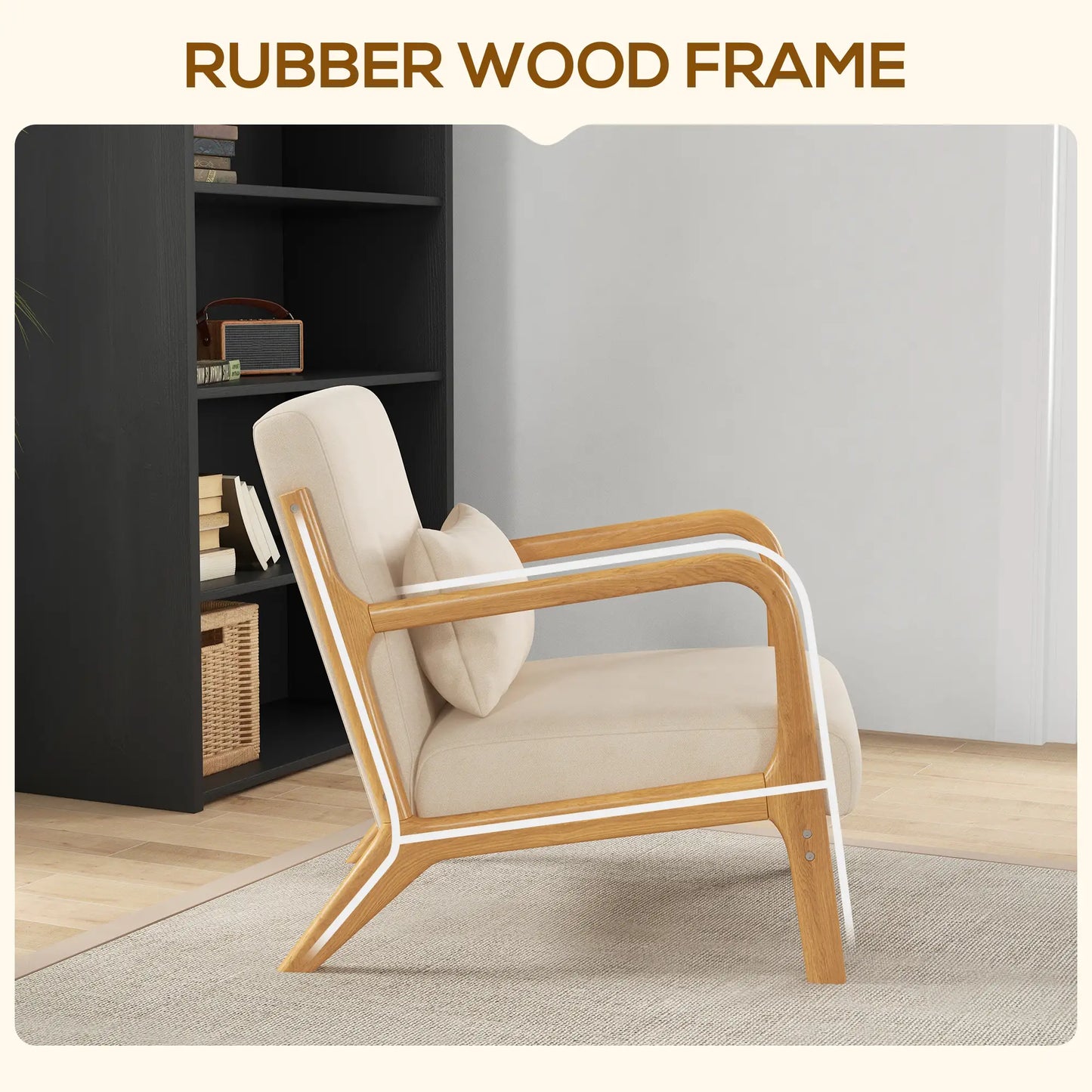 Velvet Armchair, Retro Accent Chair with Wood Legs, Beige Accent Chairs at Gallery Canada