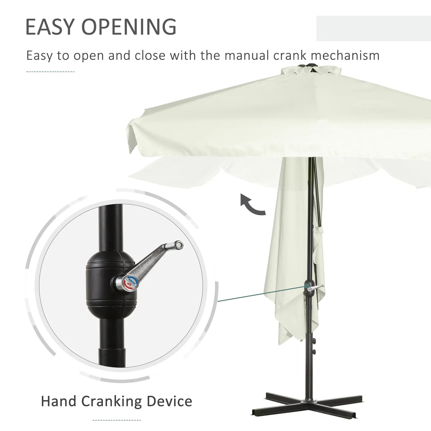 7.5ft Half Umbrella with Crank Handle, Top Vent, Cream Sun Umbrellas at Gallery Canada