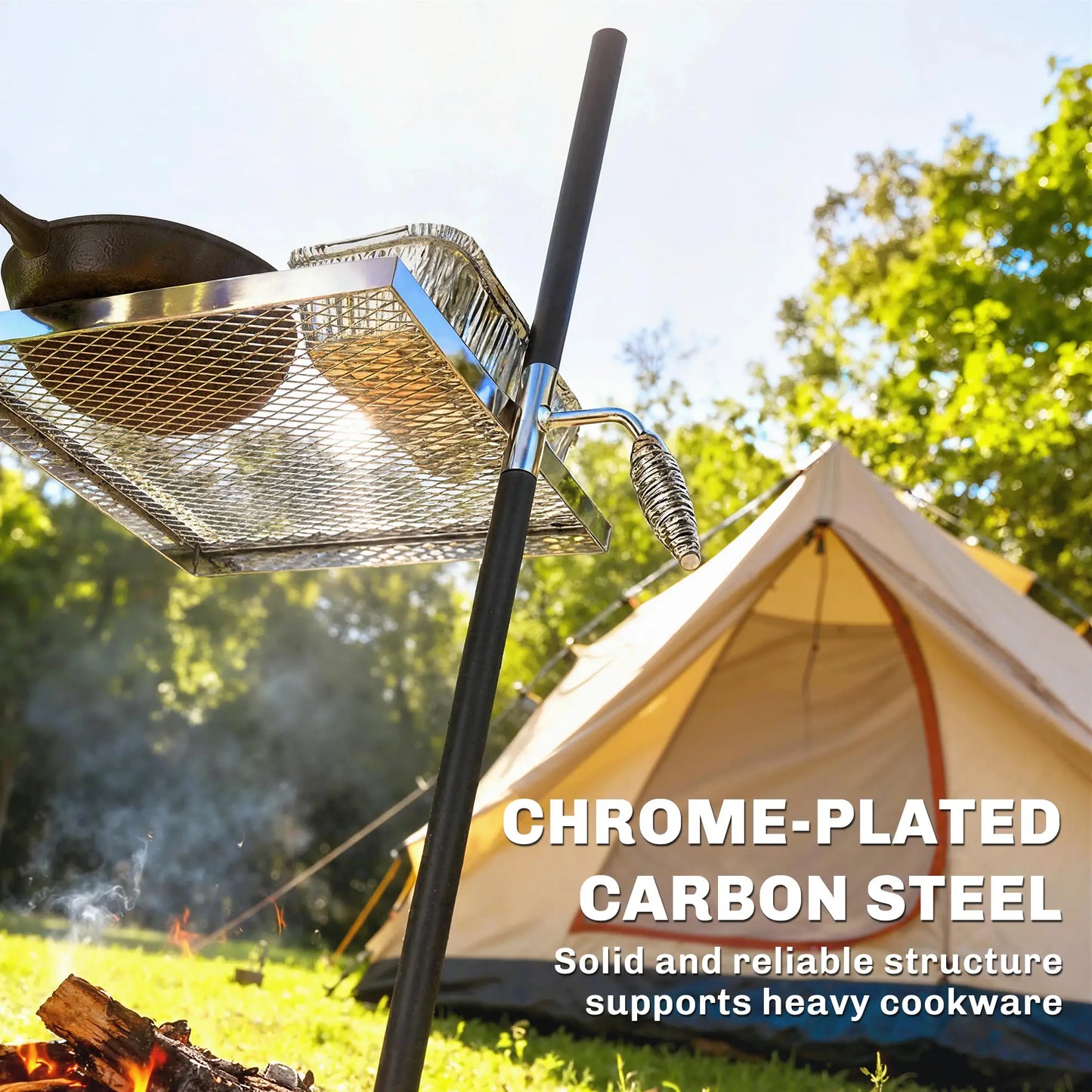 Swivel Campfire Grill, 360 Adjustable Heavy Duty Chrome Steel, Silver Charcoal BBQ Grils at Gallery Canada