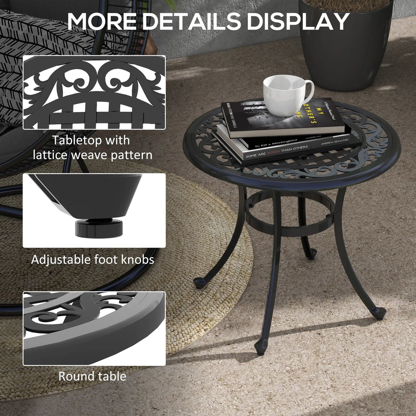 Round Patio Table, Adjustable Feet, Cast Aluminium Frame, Black Patio Side Tables at Gallery Canada