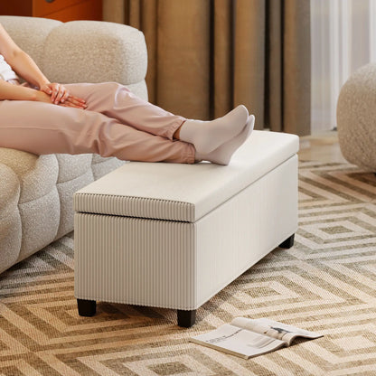 44 Inches Ottoman with Storage, Lid, Legs, Corduroy Bench, Beige Storage Ottomans & Benches at Gallery Canada