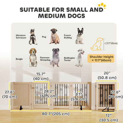 Wooden Foldable Dog Gate, 4 Panels, Walk-Through Door