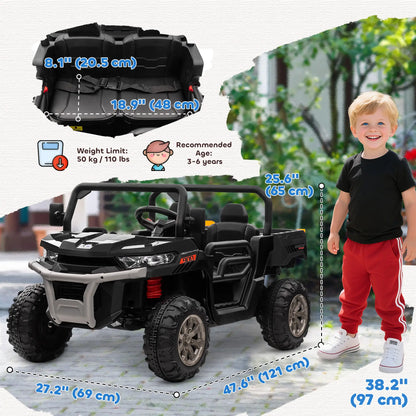 12V Ride On Car, Two-Seater, Electric Bucket, Shovel, Remote Control, Black Electric Toy Cars at Gallery Canada