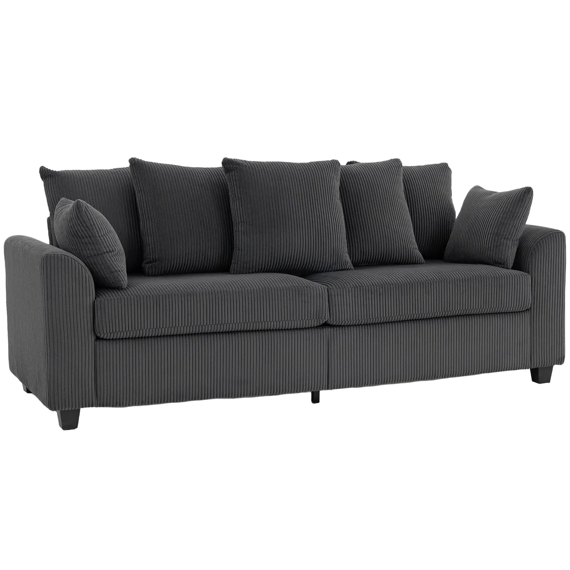 Corduroy Couch, 3 Seater Sofa, Modern Upholstered with Curved Armrests, 8 Removable Pillows, Dark Grey 3-Seater Sofas Dark Grey at Gallery Canada
