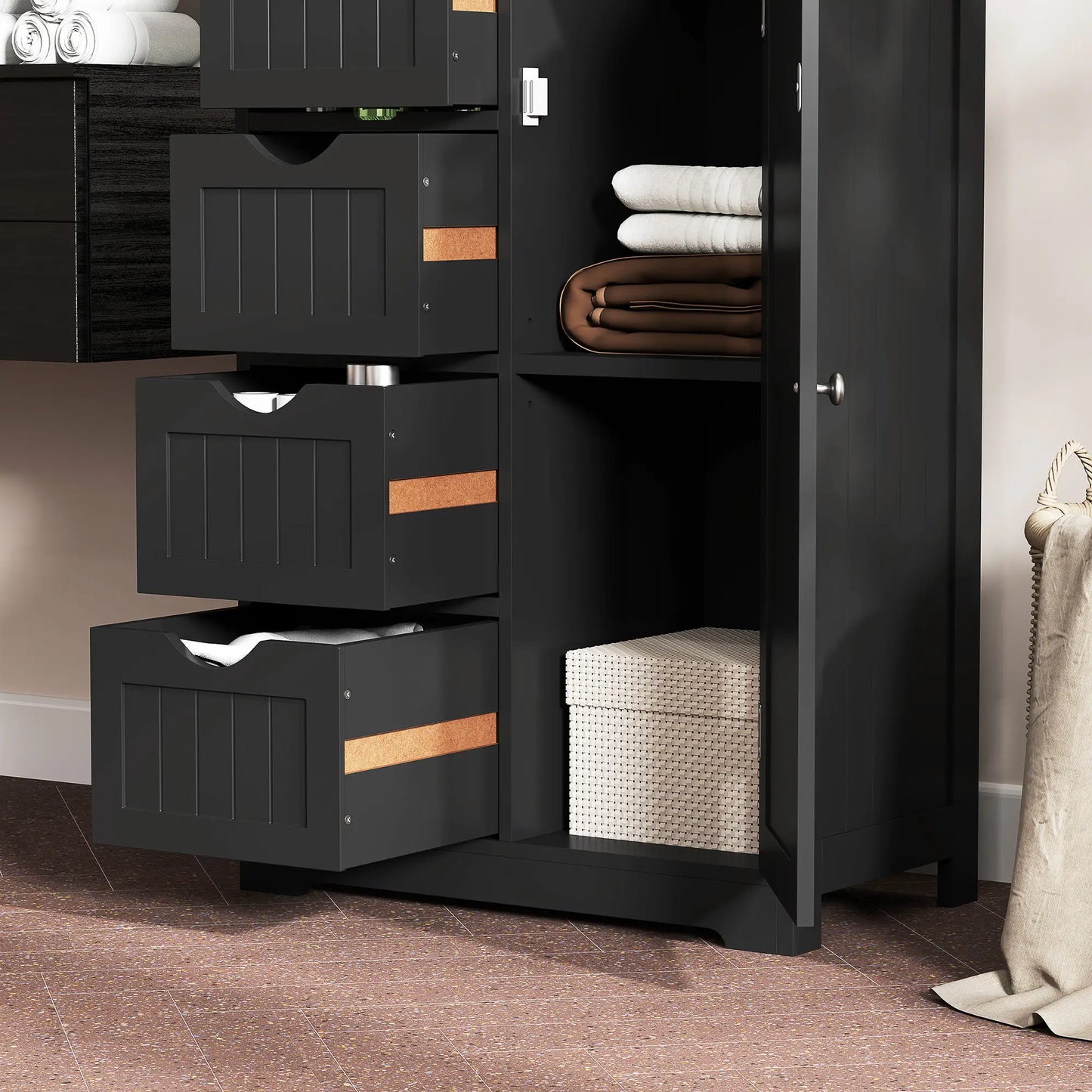 Bathroom Storage Cabinet, Adjustable Shelf, 4 Drawers, Black Bathroom Cabinets at Gallery Canada