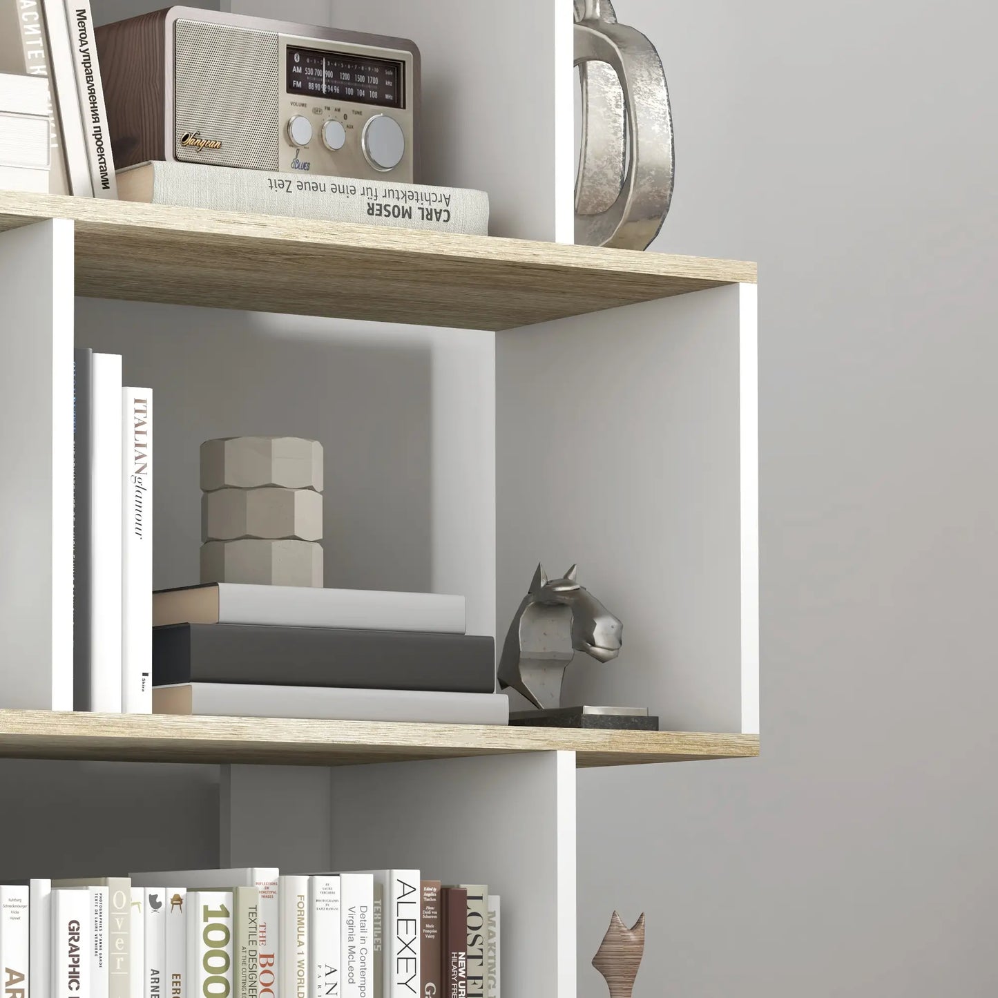 5-Tier Geometric S Shaped Bookcase, Tall Narrow Display Shelf, White Display Bookshelves at Gallery Canada