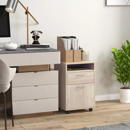 24" Small Filing Cabinet, Open Compartment, Drawer, Wheels, Oak Office Cabinets & Cupboards at Gallery Canada