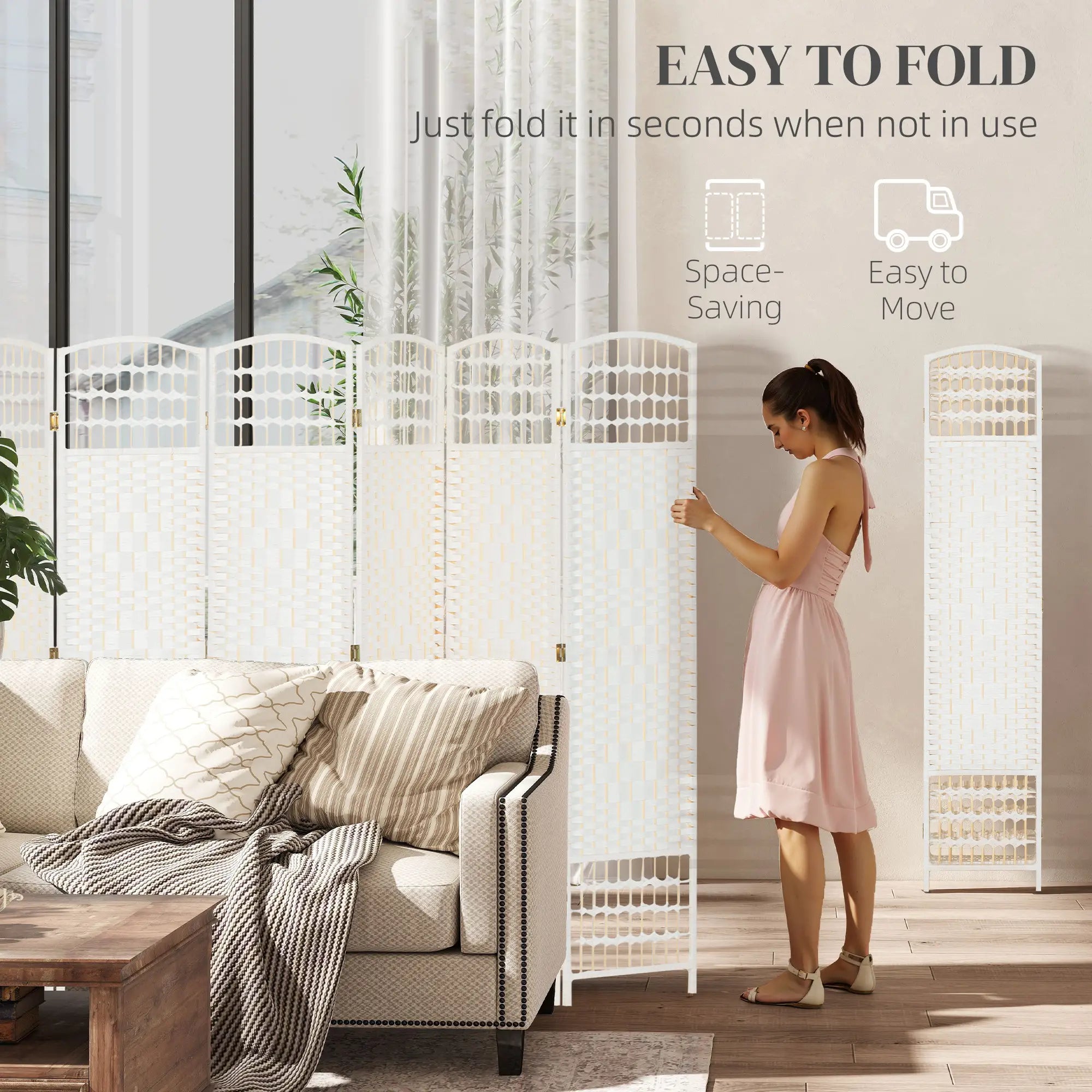 8 Panel Folding Room Divider, Portable Privacy Screen, White Room Dividers at Gallery Canada