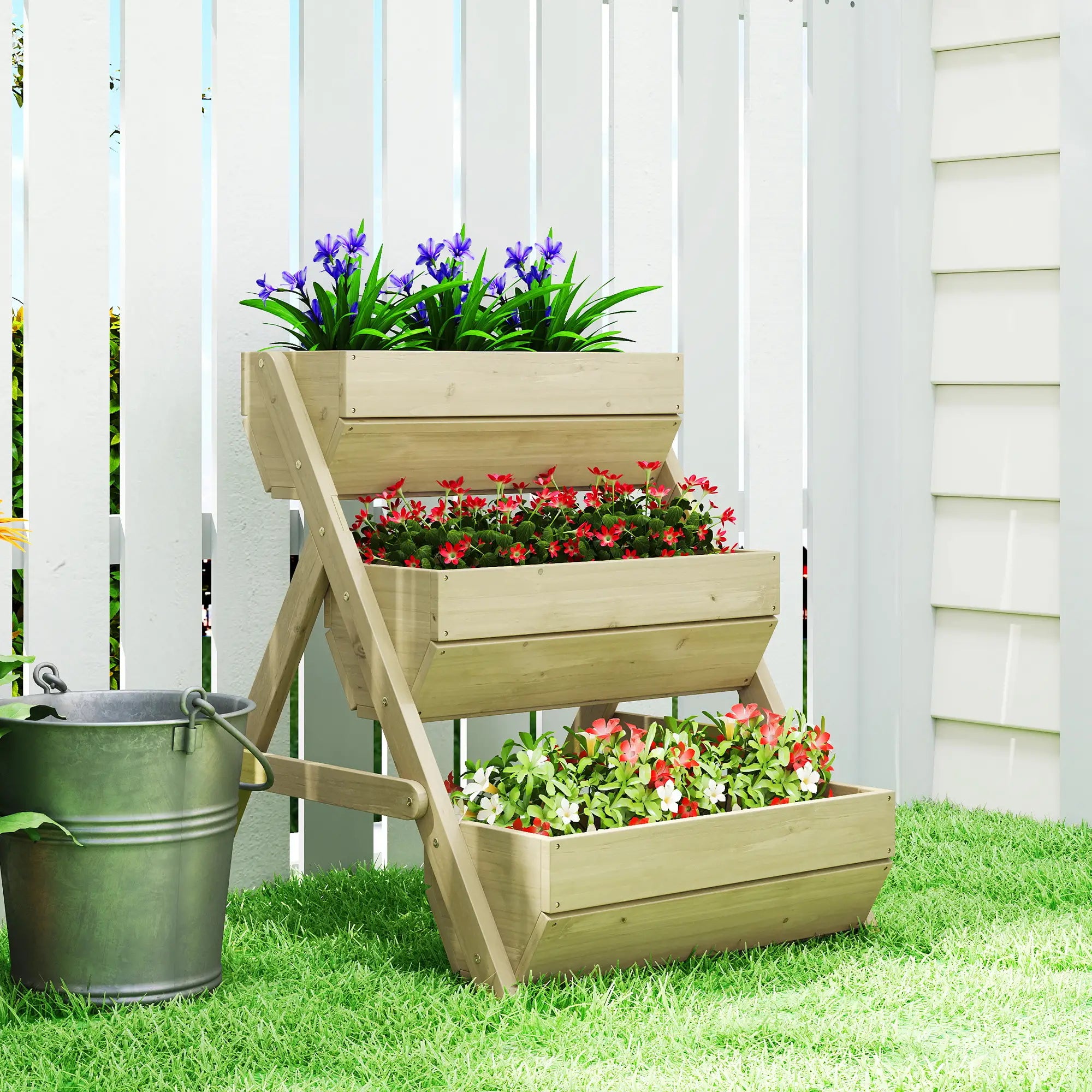 3 Tier Elevated Planter Box, Wooden Raised Garden Bed, 26