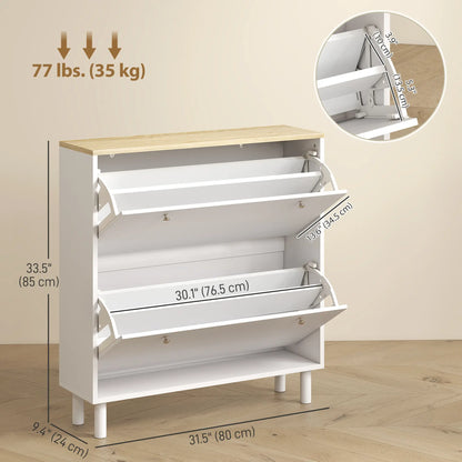 2 Drawers Shoe Storage Cabinet, Adjustable Shelves, 16 Pairs, White Shoe Storage Cabinets & Racks at Gallery Canada