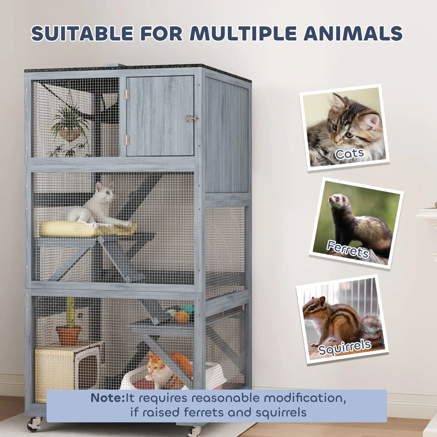 66"H Cat Enclosure On Wheels, With Hammock Platforms Ramps, Grey Outdoor Cat Enclosures at Gallery Canada