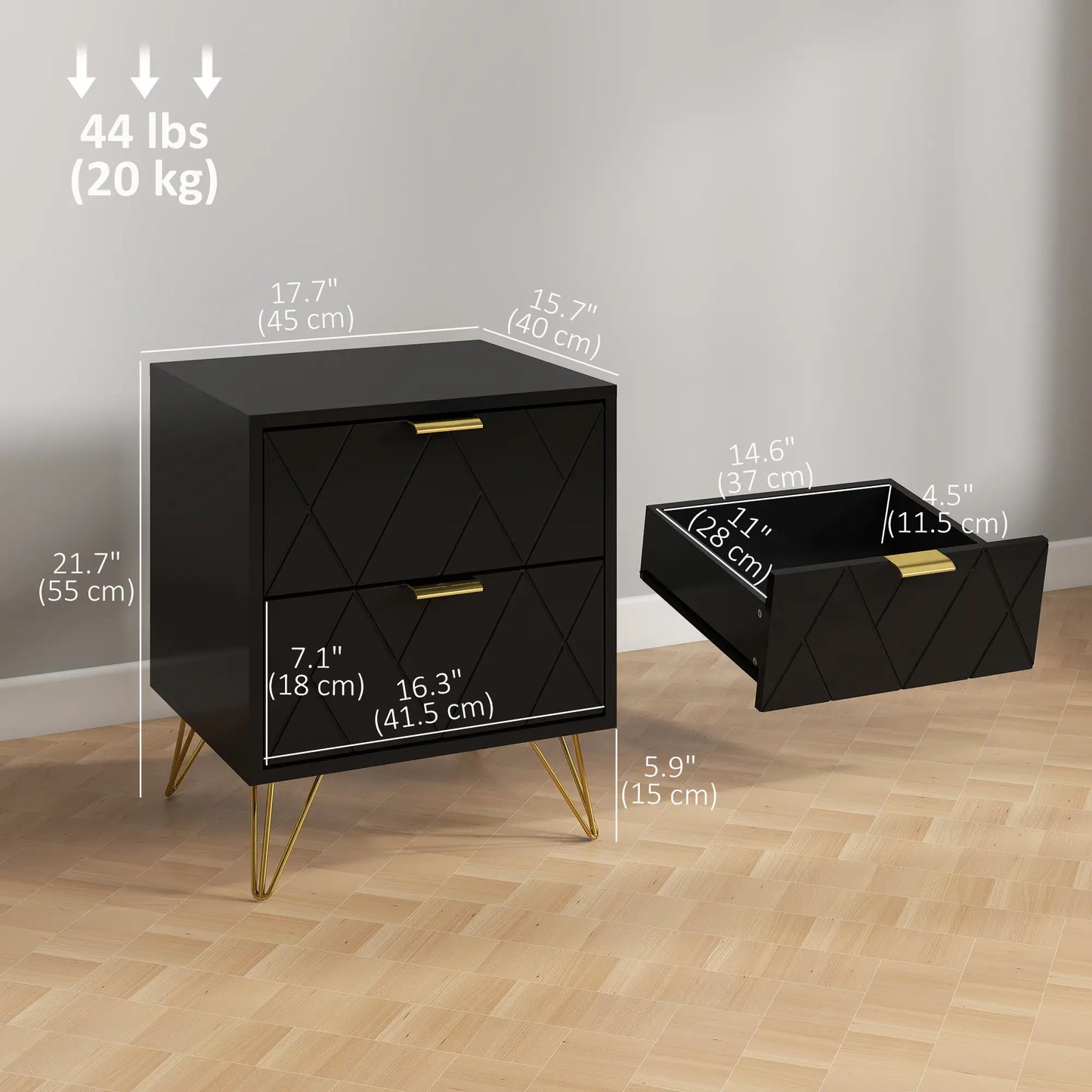 Modern Bedside Table, 2 Drawer Nightstand, Black Bedside Tables at Gallery Canada