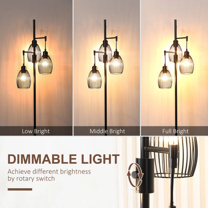 Industrial Floor Lamp, 3 Hanging Wire Lampshades, Dimmable, Black Floor Lamps & Ceiling Fan Lights at Gallery Canada