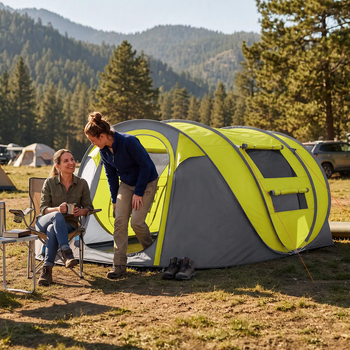 4 Person Camping Tent, Automatic Setup, Yellow Camping Tents at Gallery Canada