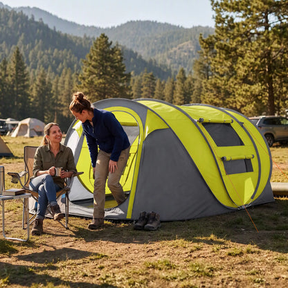 4 Person Camping Tent, Automatic Setup, Yellow Camping Tents at Gallery Canada