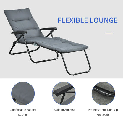 Foldable Lounge Chair, Reclining Patio Sun Lounger, 6-Position Adjustable, Grey Lounger Chairs at Gallery Canada
