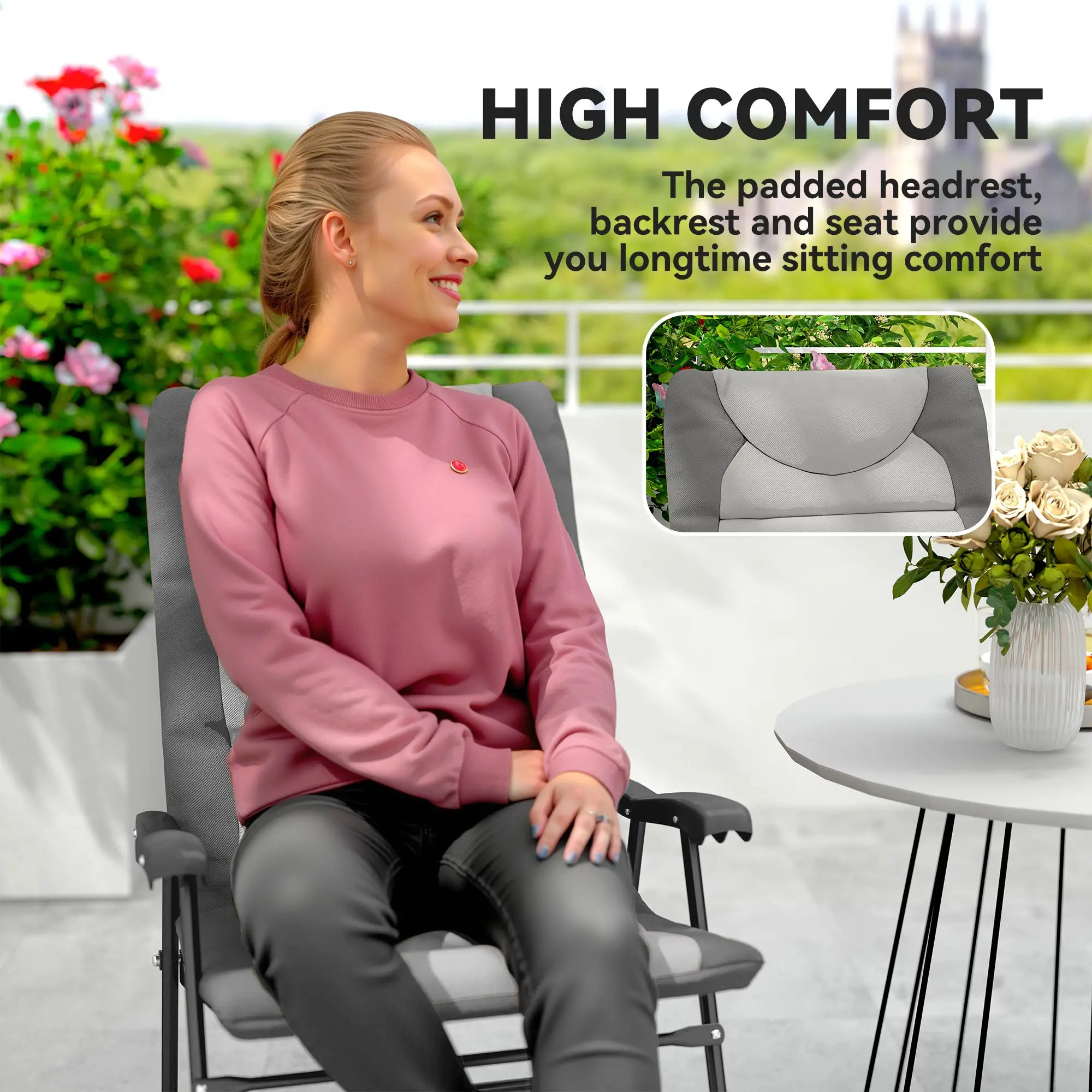 Folding Rocking Chair Set, 2 Padded Rockers with Armrest, Light Grey Outdoor Rocking Chairs at Gallery Canada