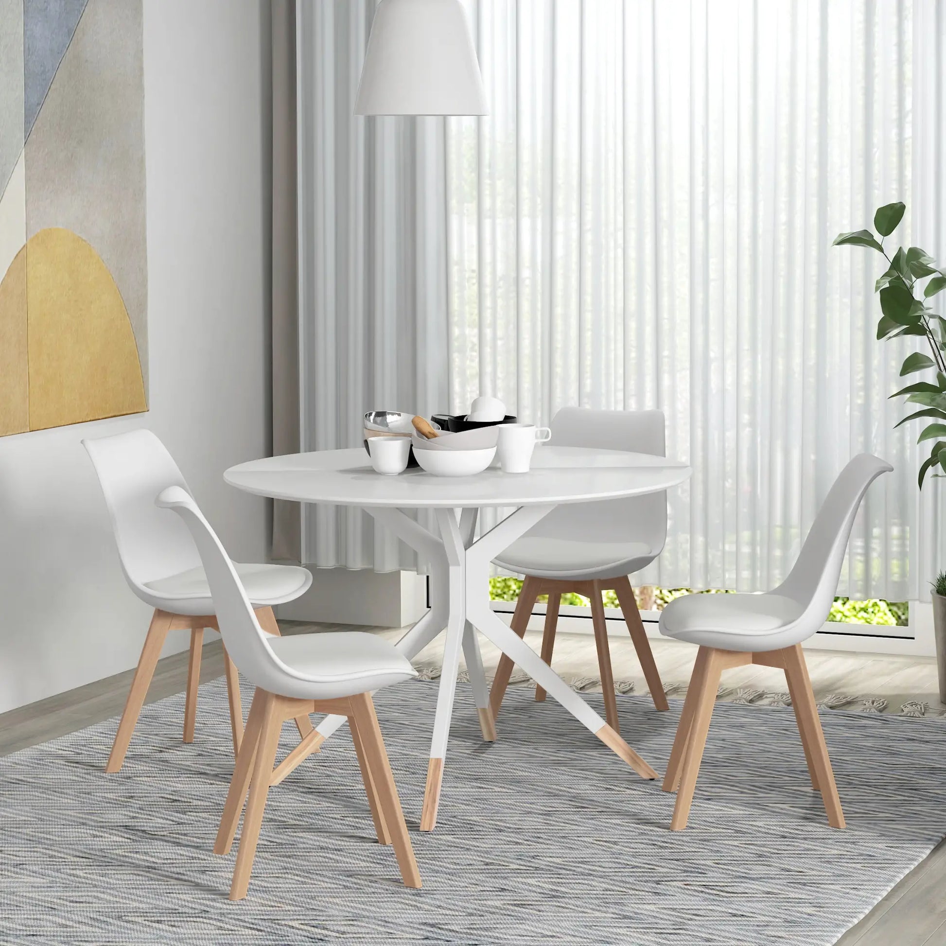 Modern Dining Table Chairs Set of 4, Rubber Wood, PU Leather Cushion Bar Sets at Gallery Canada