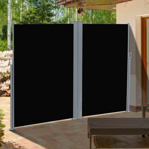 Retractable Double Side Awning, Folding Privacy Screen, Black