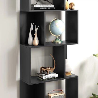 5-Tier Geometric Bookshelf, S Shaped Bookcase, Black Display Bookshelves at Gallery Canada