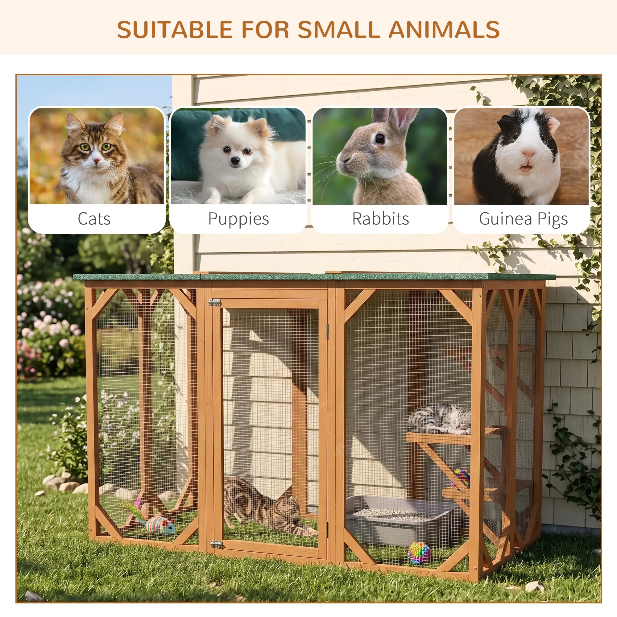 Indoor Outdoor Cat Cage, Pet House for Rabbit Kitten, Small Animal Hutch with Waterproof Roof, Multi-Level Platforms, Lock, Orange Outdoor Cat Enclosures at Gallery Canada