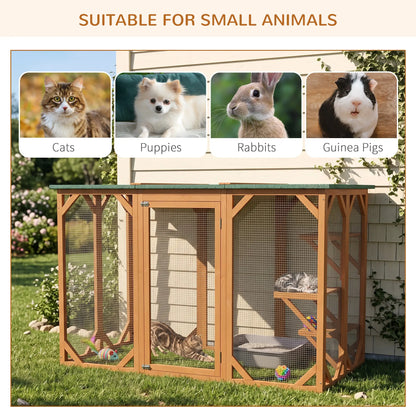 Indoor Outdoor Cat Cage, Pet House for Rabbit Kitten, Small Animal Hutch with Waterproof Roof, Multi-Level Platforms, Lock, Orange Outdoor Cat Enclosures at Gallery Canada