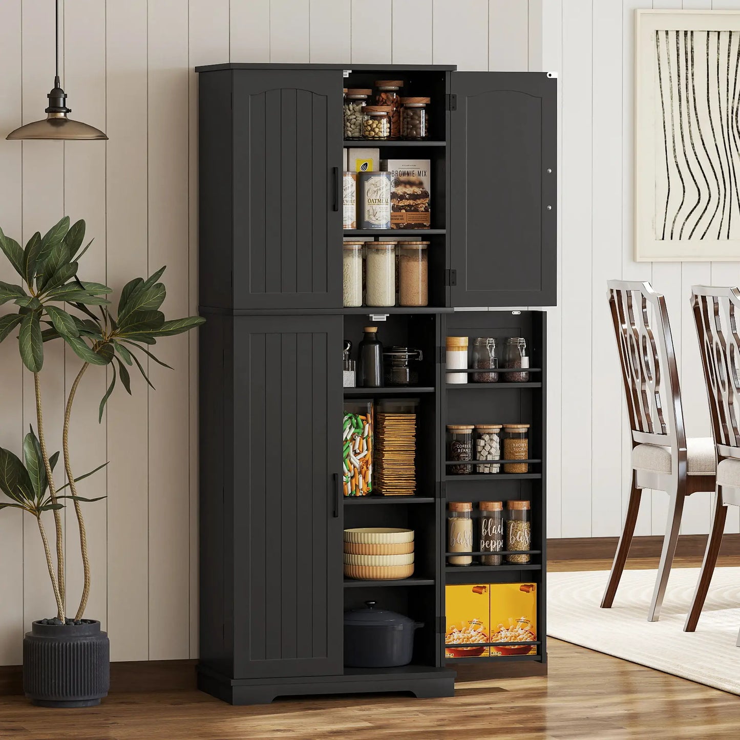 Tall Pantry Cabinet, 64 Inch, Adjustable Shelves, Spice Racks, Black Kitchen Pantry Cabinets at Gallery Canada