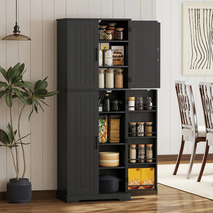 Tall Pantry Cabinet, 64 Inch, Adjustable Shelves, Spice Racks, Black Kitchen Pantry Cabinets at Gallery Canada