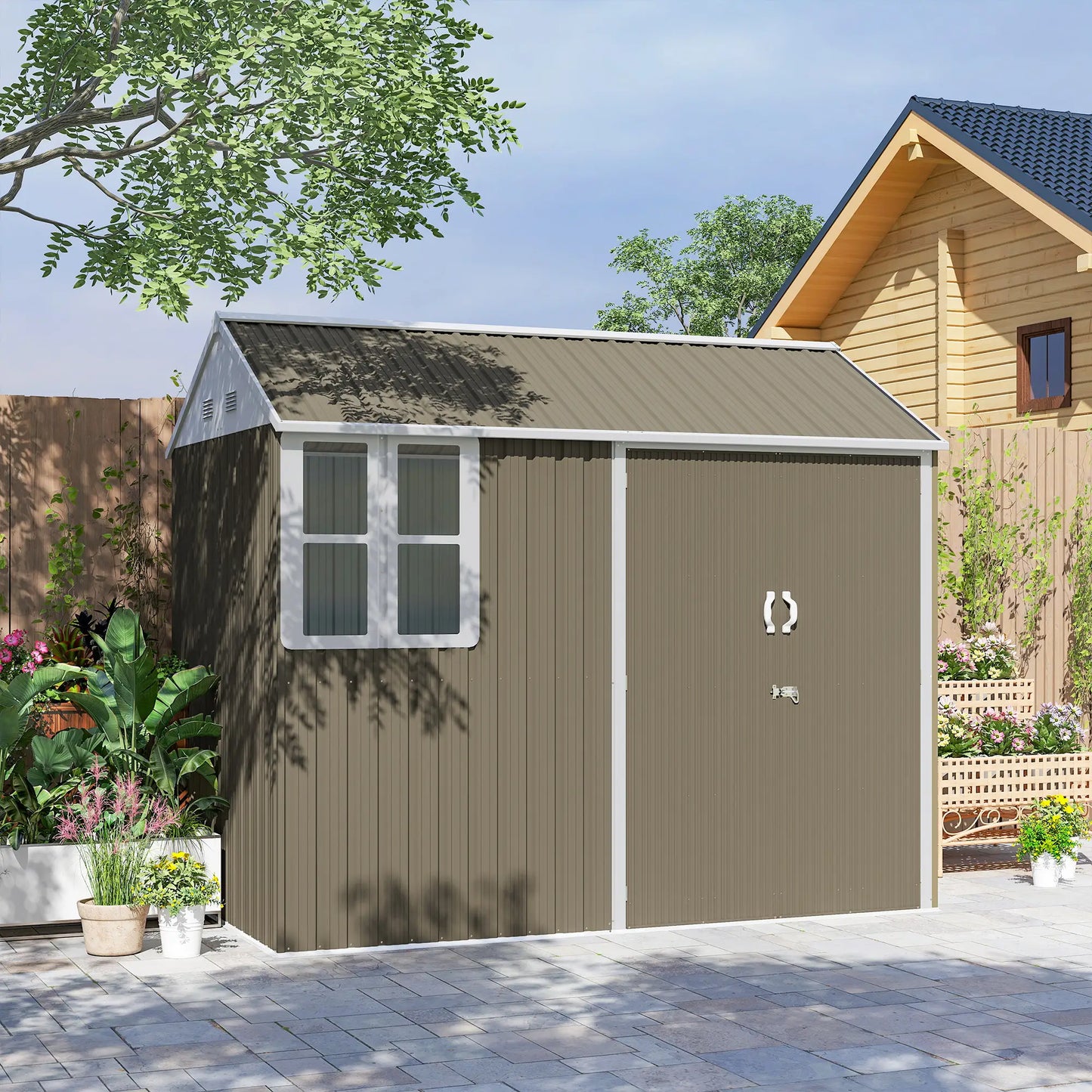8.5' x 5.5' Metal Garden Shed, Outdoor Storage, Lockable Door, Light Grey Sheds at Gallery Canada