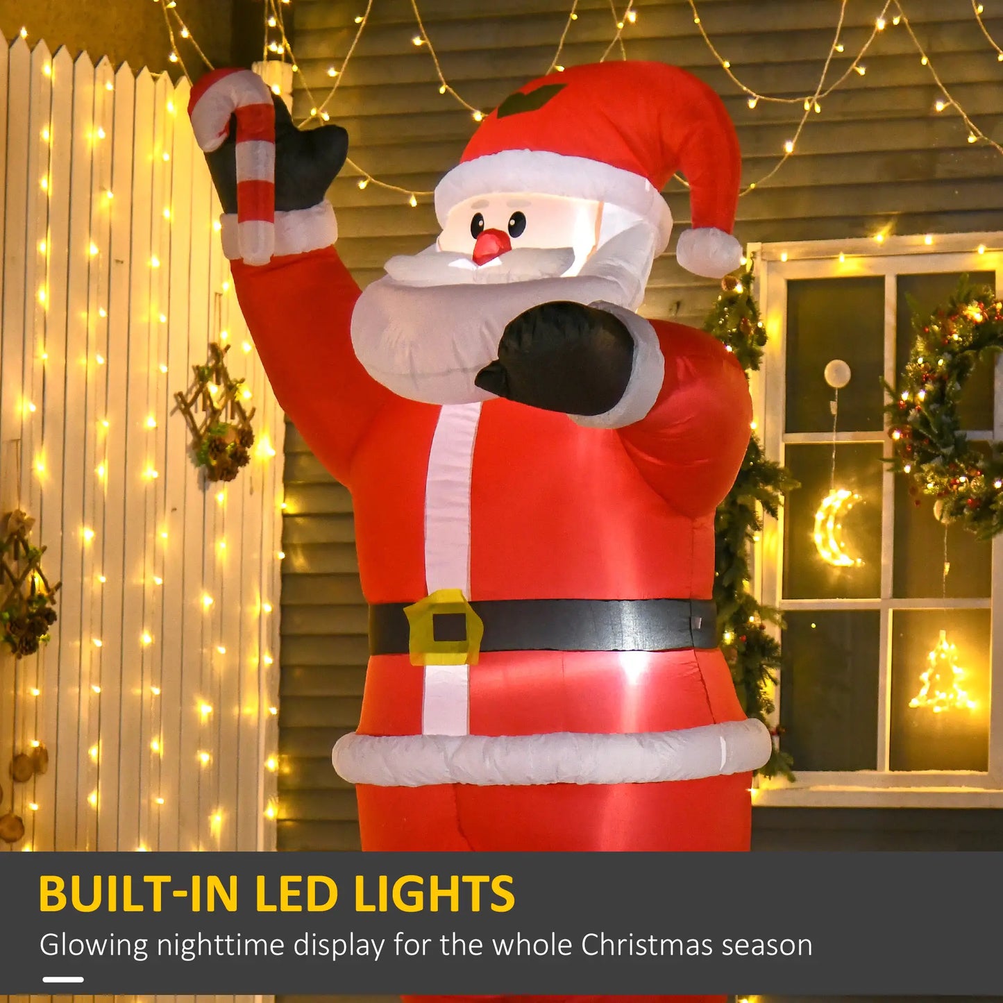 8ft Inflatable Santa Claus with Candy Cane, Outdoor LED Yard Display Christmas Inflatables at Gallery Canada