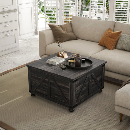 Farmhouse Coffee Table, Square Flip-Top Lid, Hidden Storage, Distressed, Brown Coffee Tables at Gallery Canada