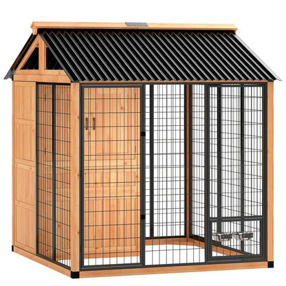 86" L Wooden Dog Kennel With Storage Cabinet, Stainless Steel Bowls, Yellow Dog Cages & Crates Light Yellow at Gallery Canada