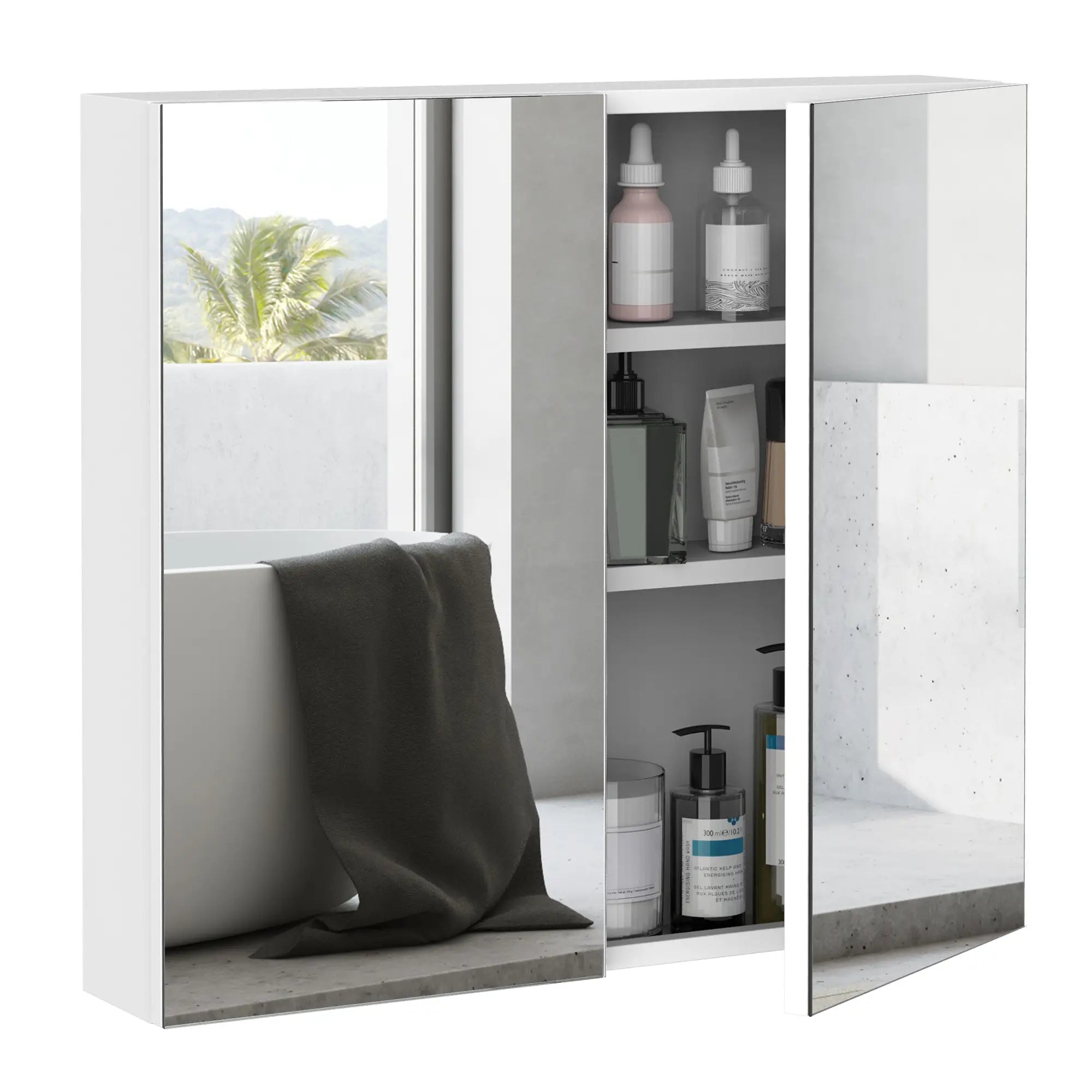 Wall Mounted Mirror Cabinet, Bathroom Medicine, 2 Doors, 3-Tier Shelving, White Mirror Medicine Cabinets at Gallery Canada
