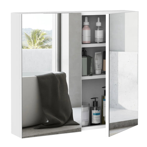 Wall Mounted Mirror Cabinet, Bathroom Medicine, 2 Doors, 3-Tier Shelving, White