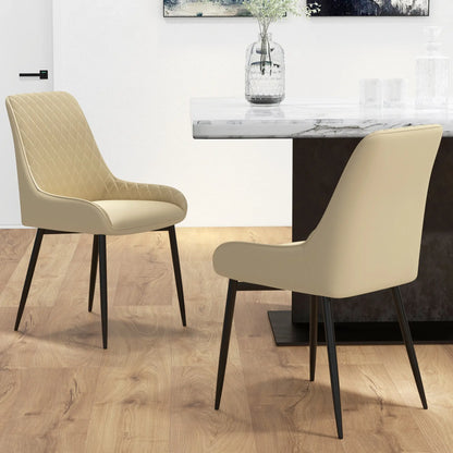 Modern Dining Chairs Set of 2, PU Leather, Metal Legs, Khaki Dining Chairs at Gallery Canada